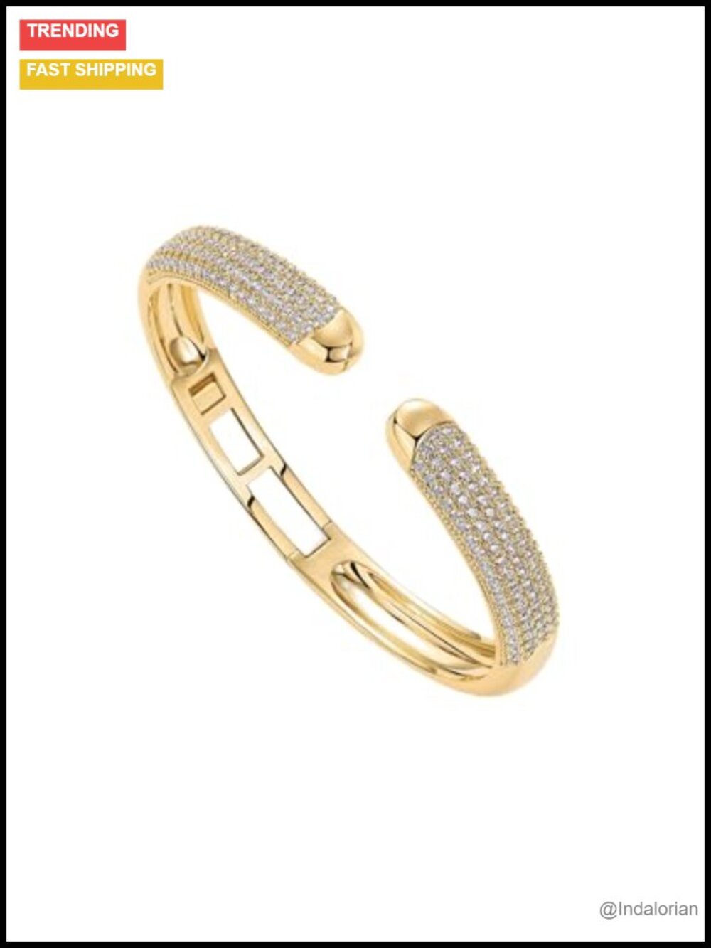 14k Gold Plated CZ Pave Cuff Bracelet Bangle Waterproof
